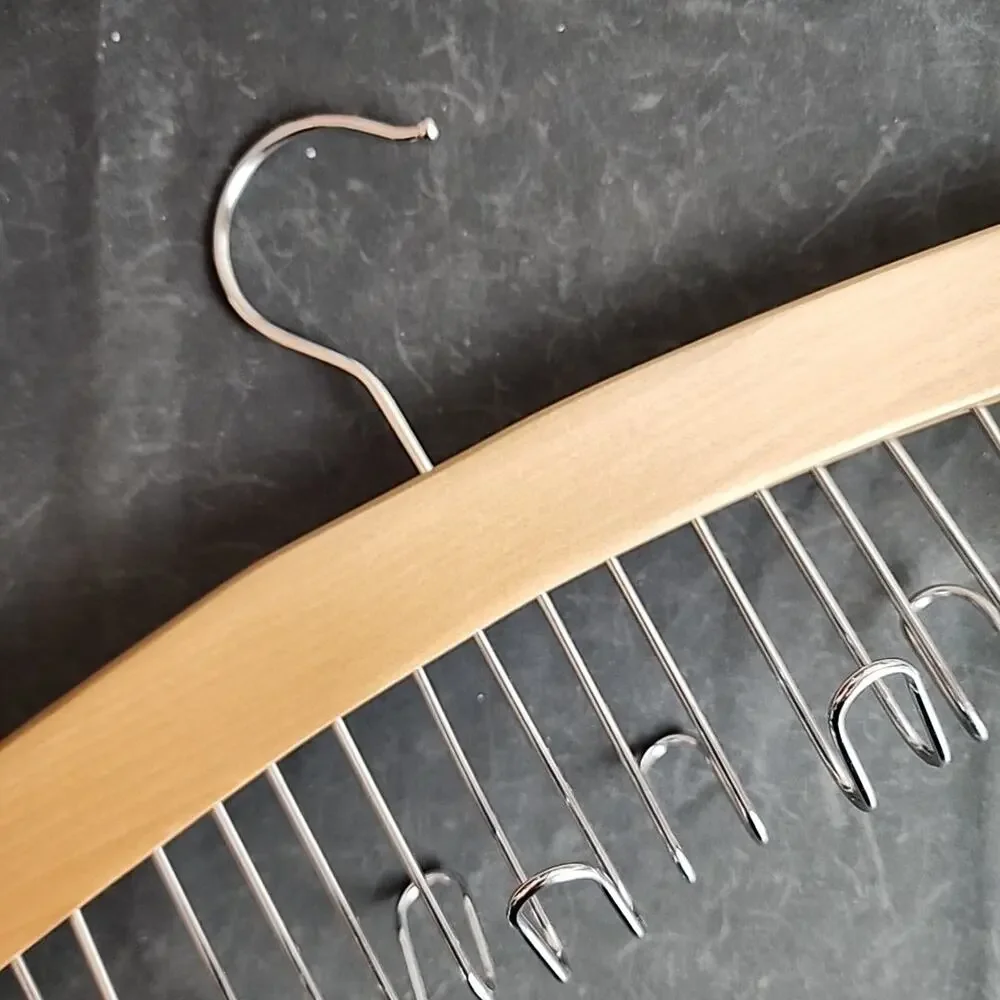 Wooden Belt Closet Hanger 12 Hooks - Necktie Scarfs